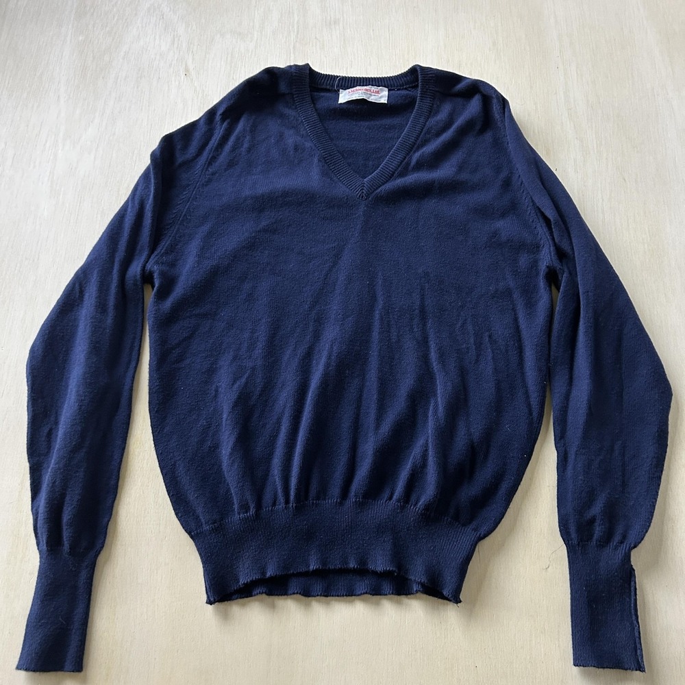 Vintage J McInerney Sweater Mens Large Blue V Neck Cotton Knit Pullover Scotland